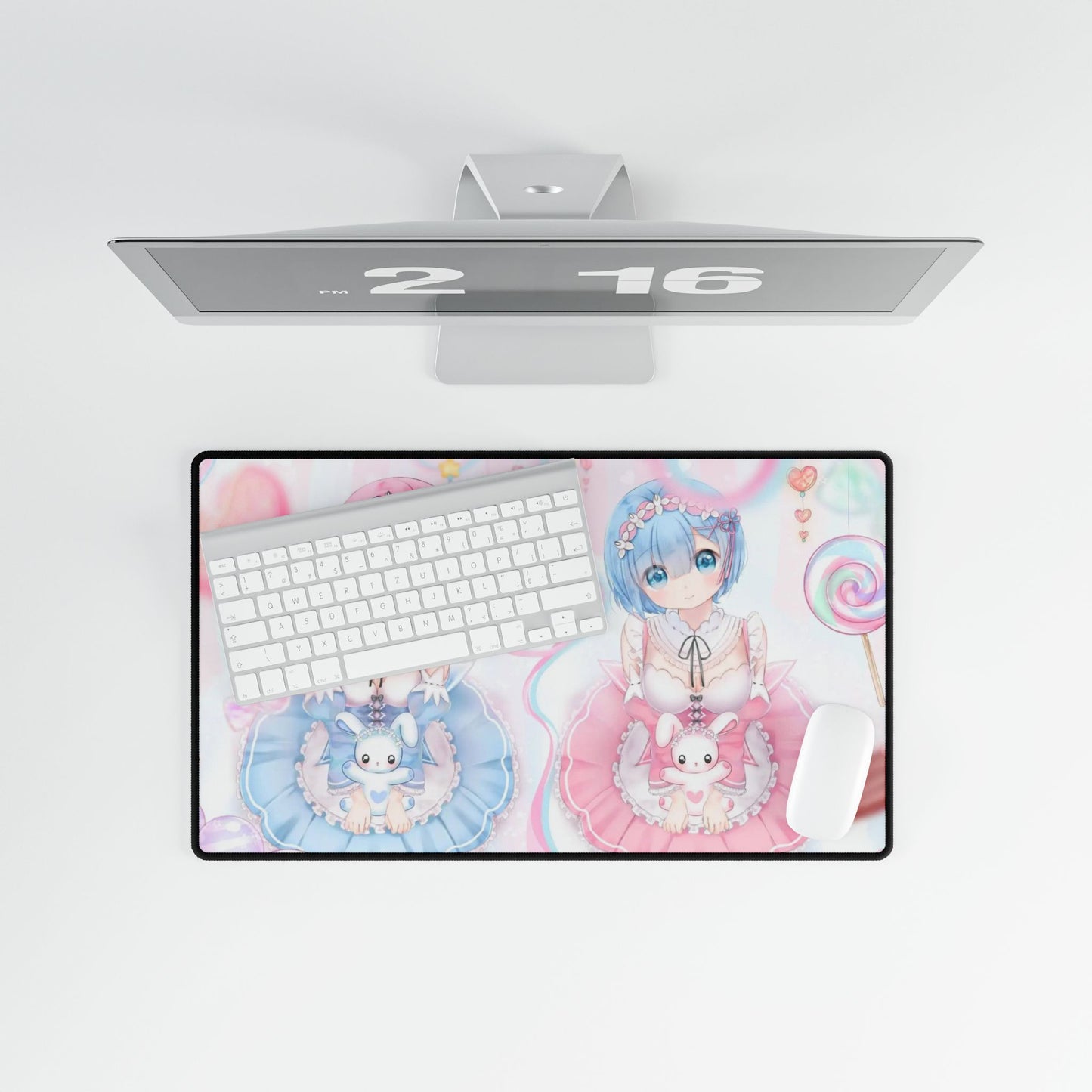 Sisters with pink and blue hairs Mouse Pad