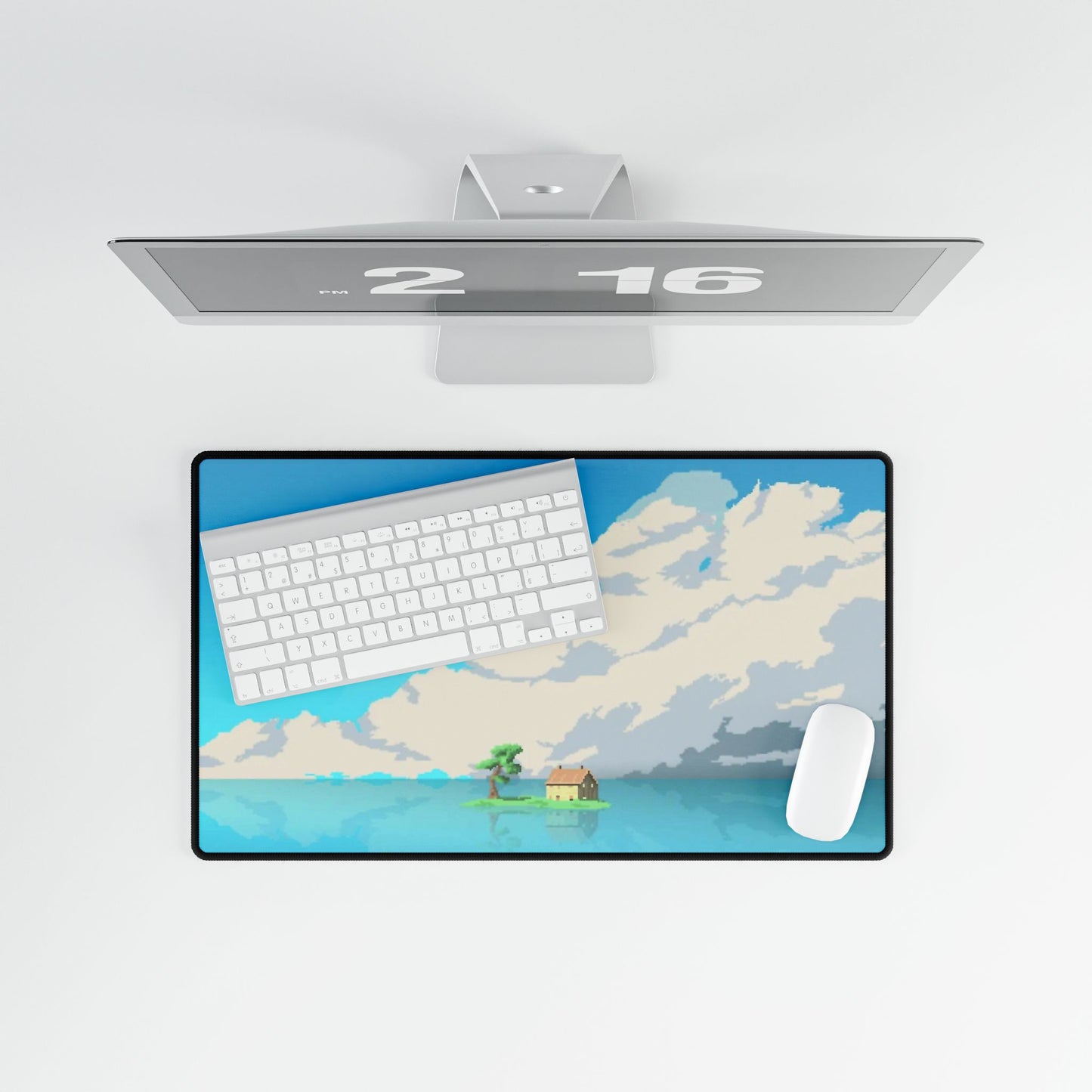 Pixel art house on a small island Mouse Pad