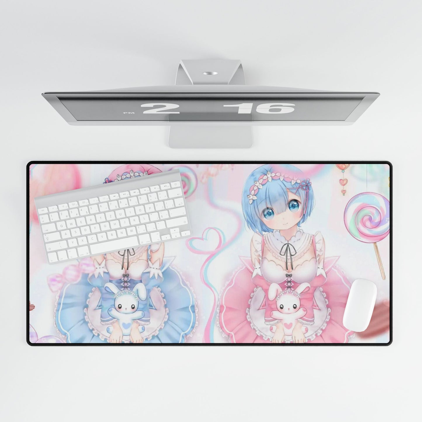Sisters with pink and blue hairs Mouse Pad
