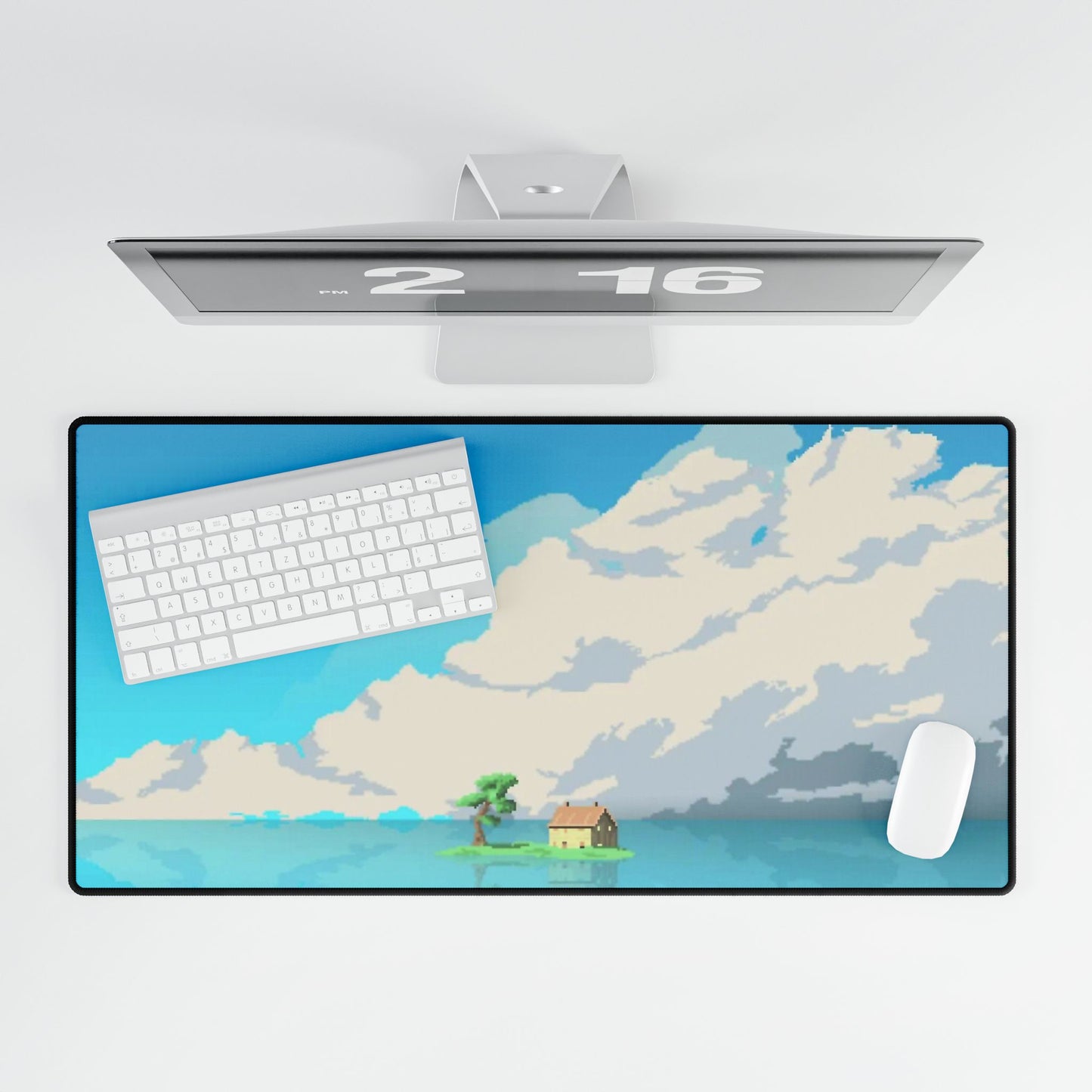 Pixel art house on a small island Mouse Pad