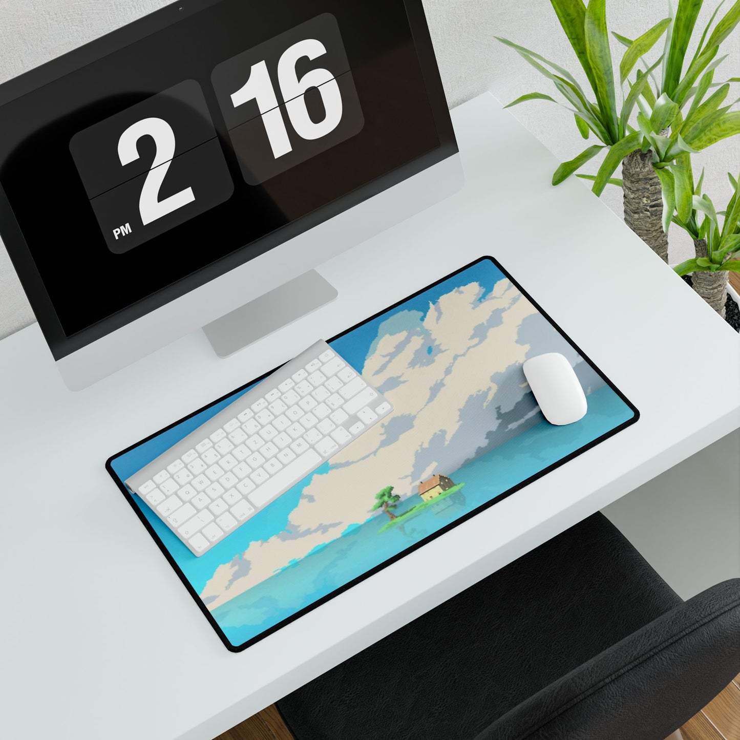 Pixel art house on a small island Mouse Pad