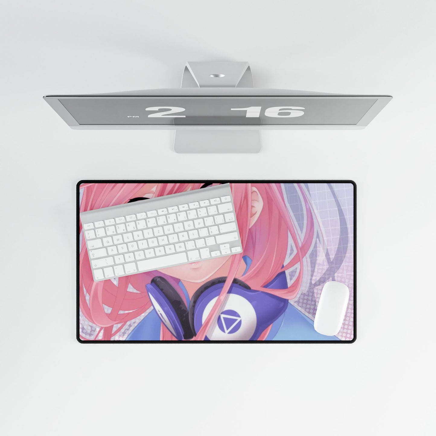 A girl with pink hair and headphones Mouse Pad