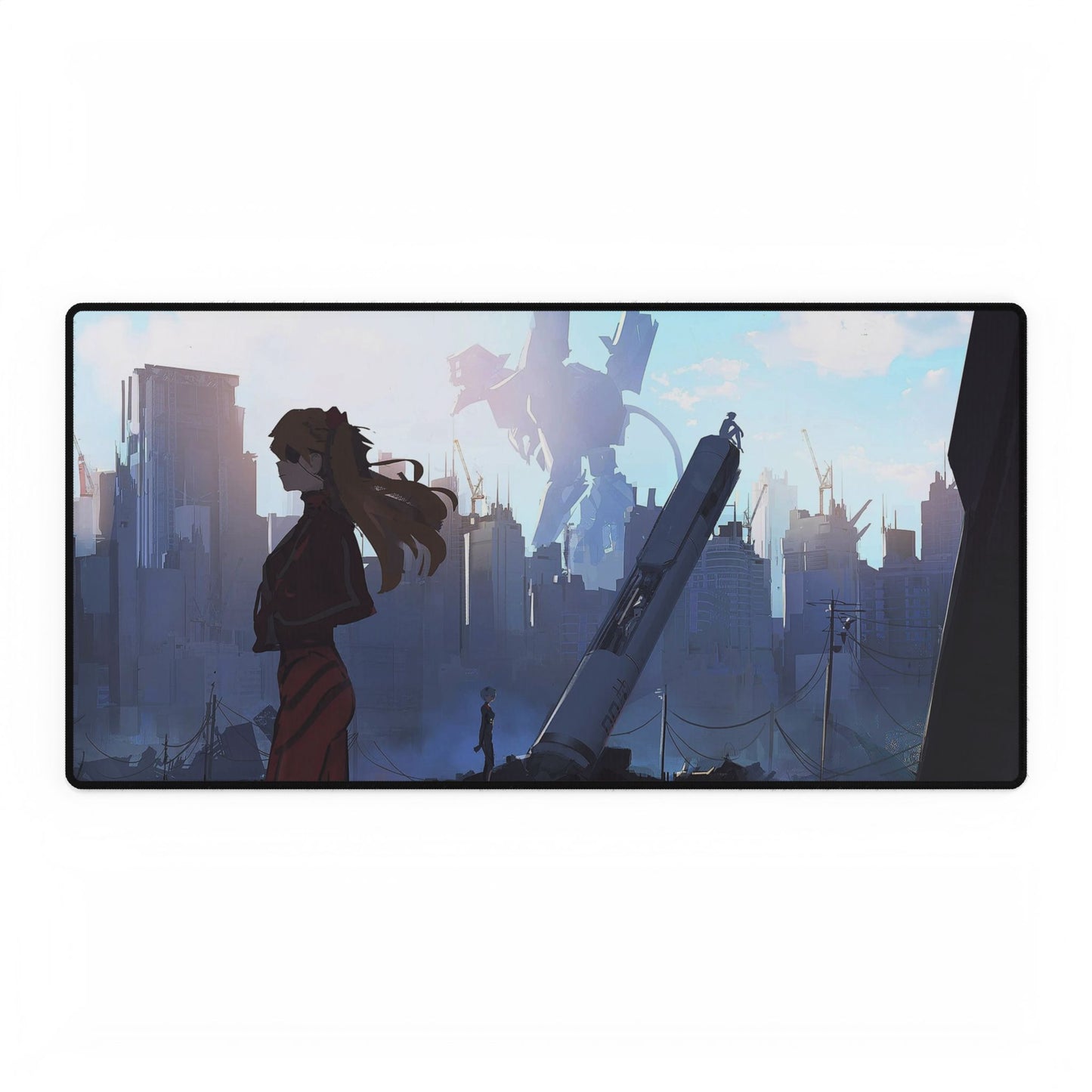 Asuka Langley Sohryu in front of Eva Plug Mouse Pad