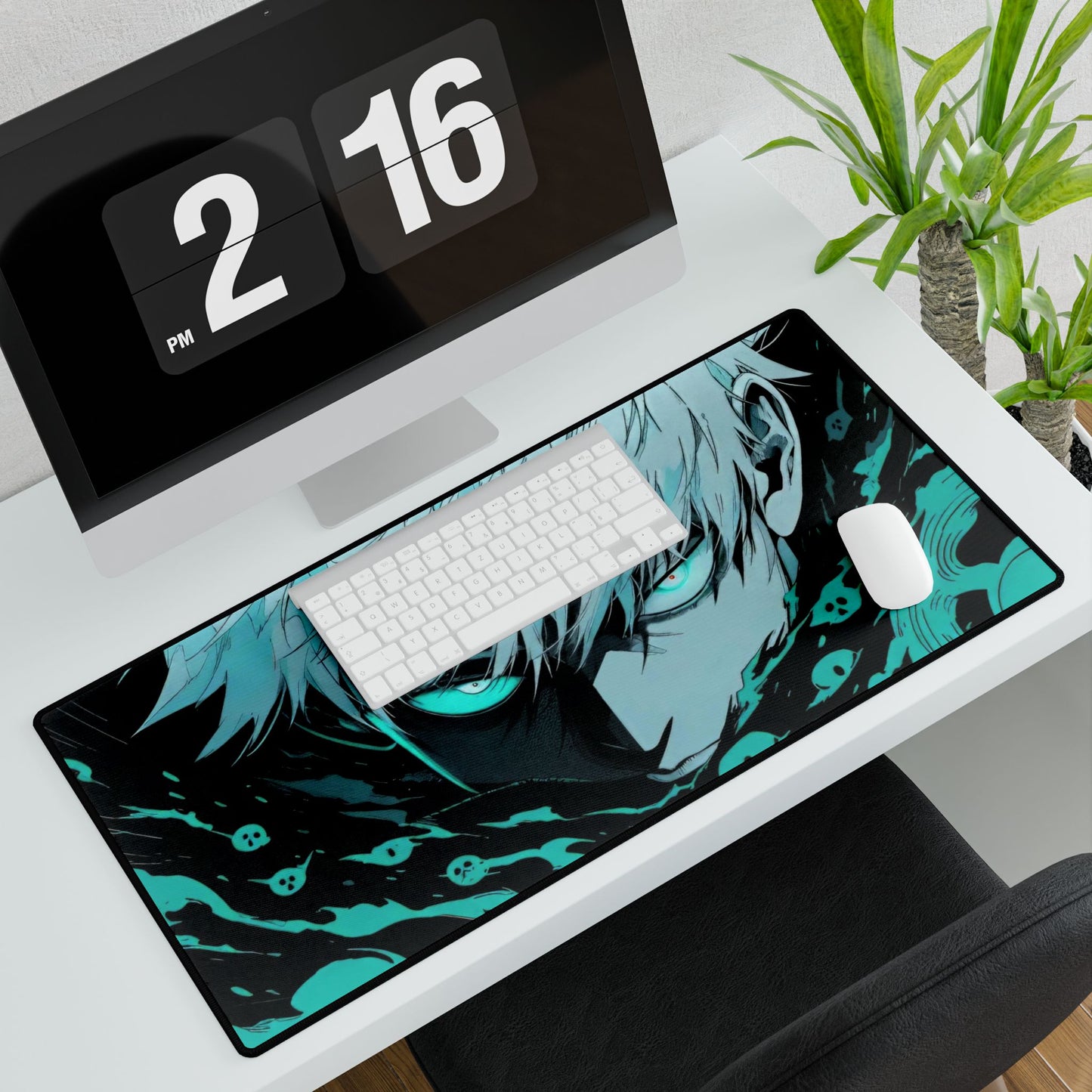 Satoru Gojou Monochrome Jujutsu Kaisen Acid Cyan Mouse Pad